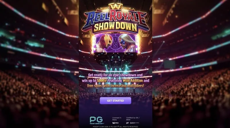 Reel Royale Showdown - écran principal avec les rouleaux et trois emplacements Wild Addition